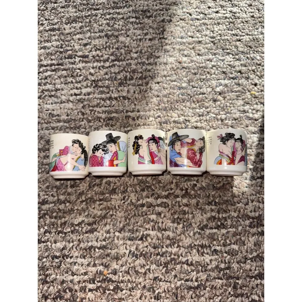 Vintage Japanese Erotic Kama sutra Sake Cups Set Of 5 Made In Korea